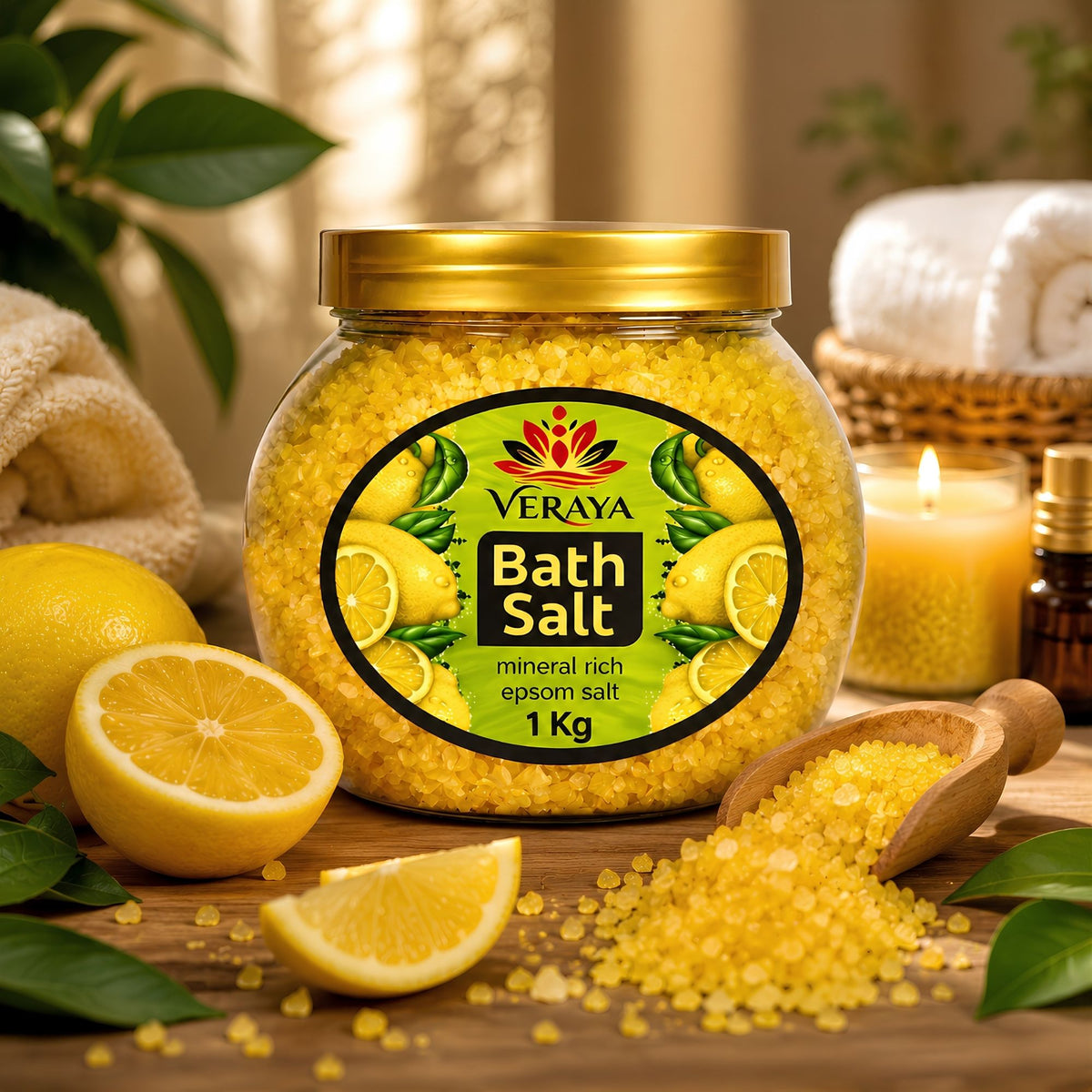 Veraya Lemon Epsom Bath Salt | Refreshing Magnesium Soak for Tired Muscles