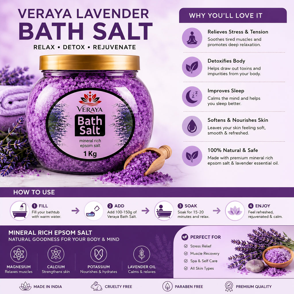 Veraya Lavender Epsom Bath Salt | Relaxing Magnesium Soak for Sore Muscles