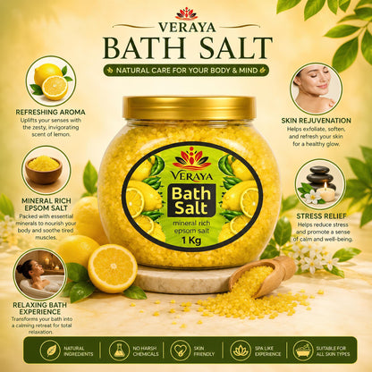 Veraya Lemon Epsom Bath Salt | Refreshing Magnesium Soak for Tired Muscles