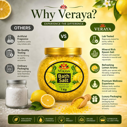 Veraya Lemon Epsom Bath Salt | Refreshing Magnesium Soak for Tired Muscles