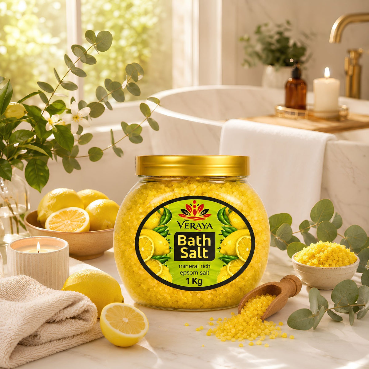 Veraya Lemon Epsom Bath Salt | Refreshing Magnesium Soak for Tired Muscles