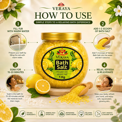 Veraya Lemon Epsom Bath Salt | Refreshing Magnesium Soak for Tired Muscles