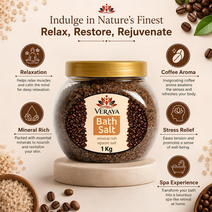 Veraya Coffee Epsom Bath Salt | Energizing Magnesium Soak for Tired Muscles