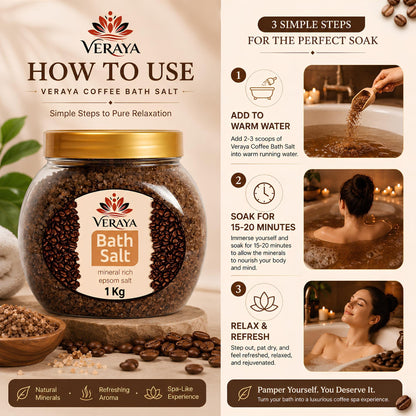 Veraya Coffee Epsom Bath Salt | Energizing Magnesium Soak for Tired Muscles