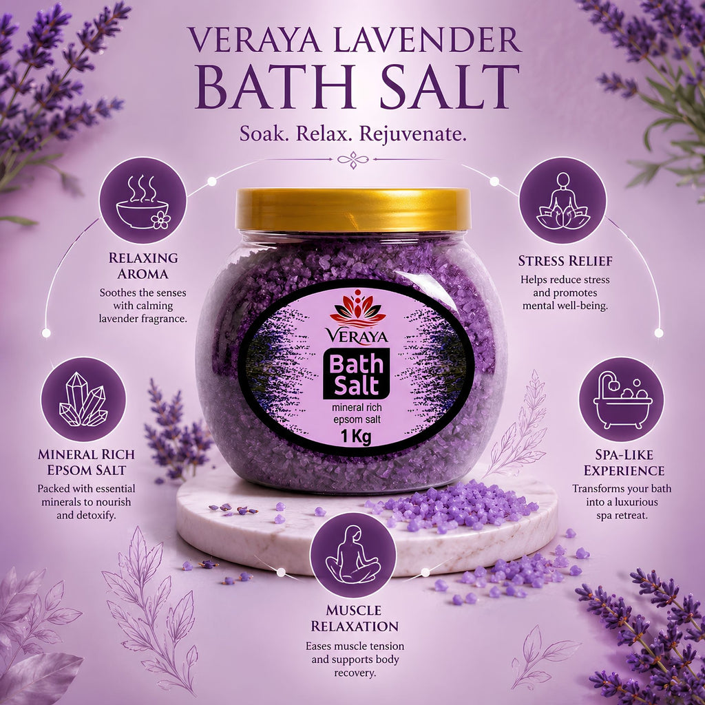 Veraya Lavender Epsom Bath Salt | Relaxing Magnesium Soak for Sore Muscles