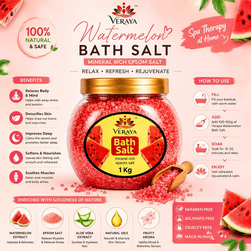 Veraya Watermelon Epsom Bath Salt | Refreshing Magnesium Soak for Tired Muscles