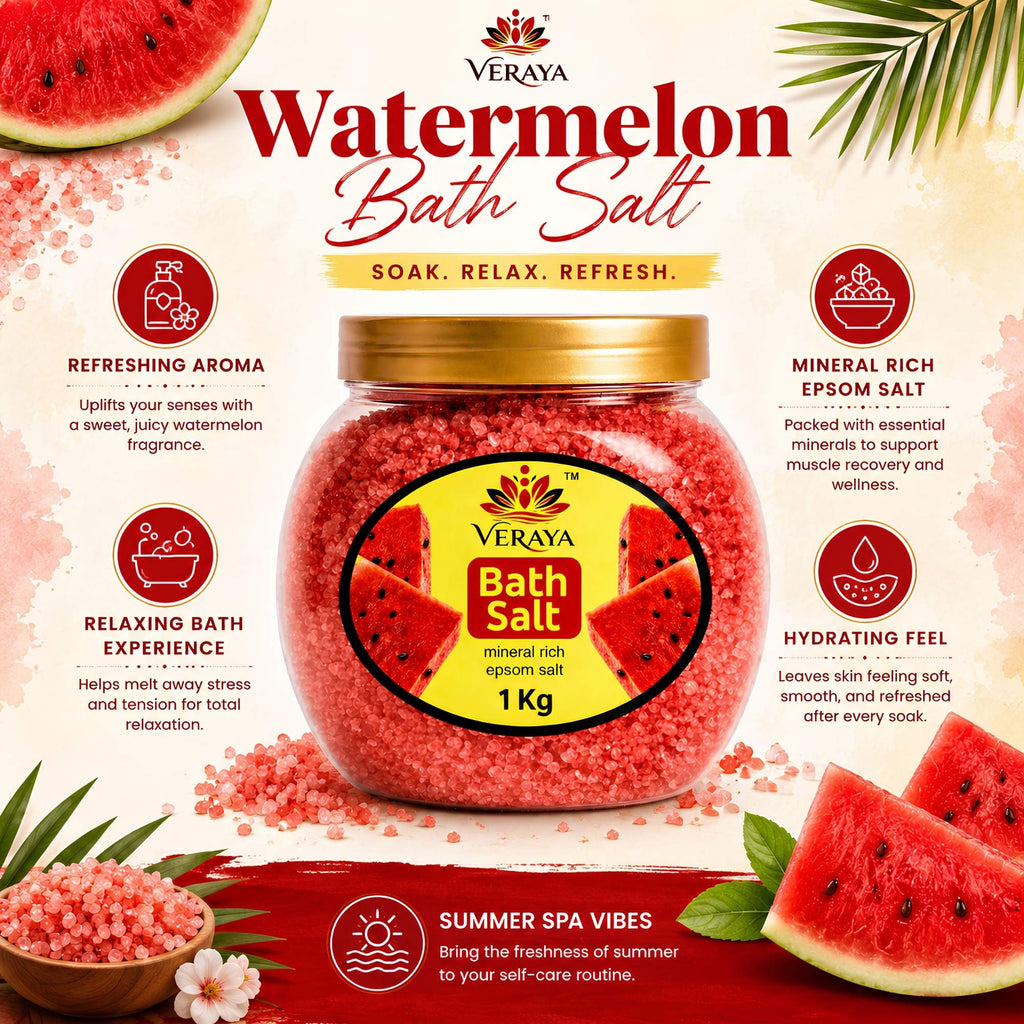 Veraya Watermelon Epsom Bath Salt | Refreshing Magnesium Soak for Tired Muscles