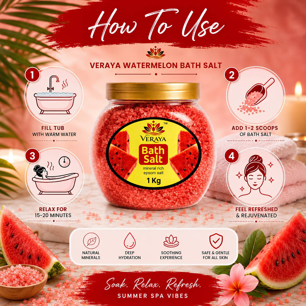 Veraya Watermelon Epsom Bath Salt | Refreshing Magnesium Soak for Tired Muscles